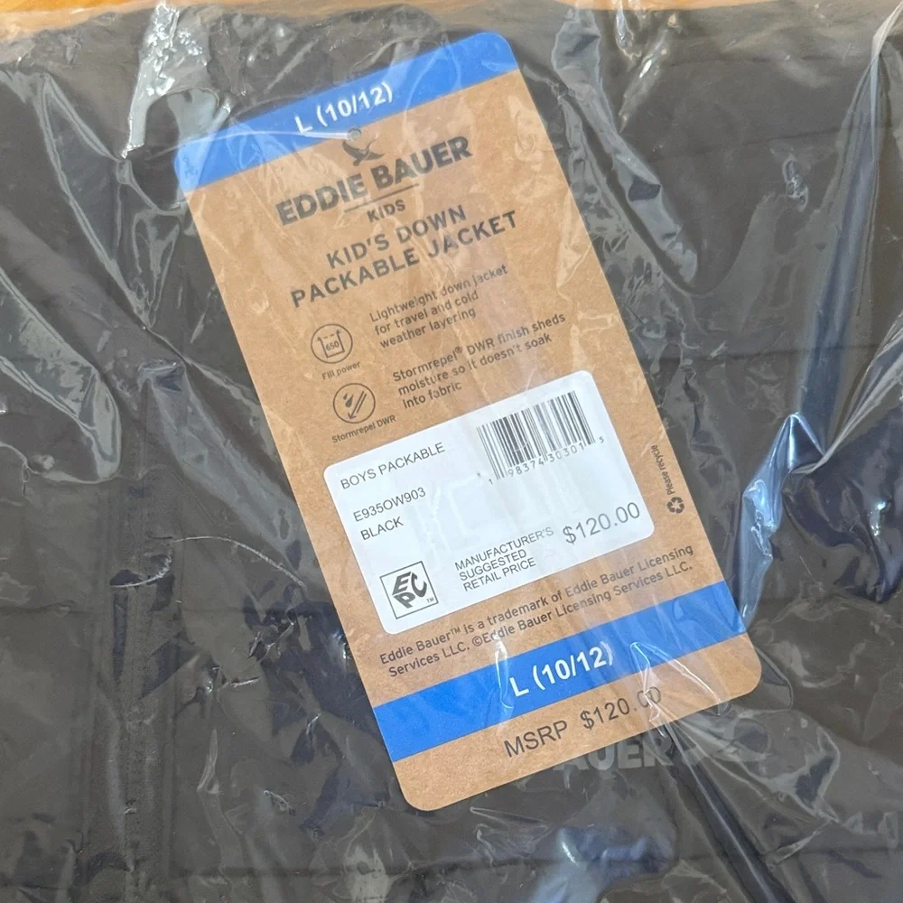 Eddie Bauer Kids' Black Quilted Jacket. Size 10/12